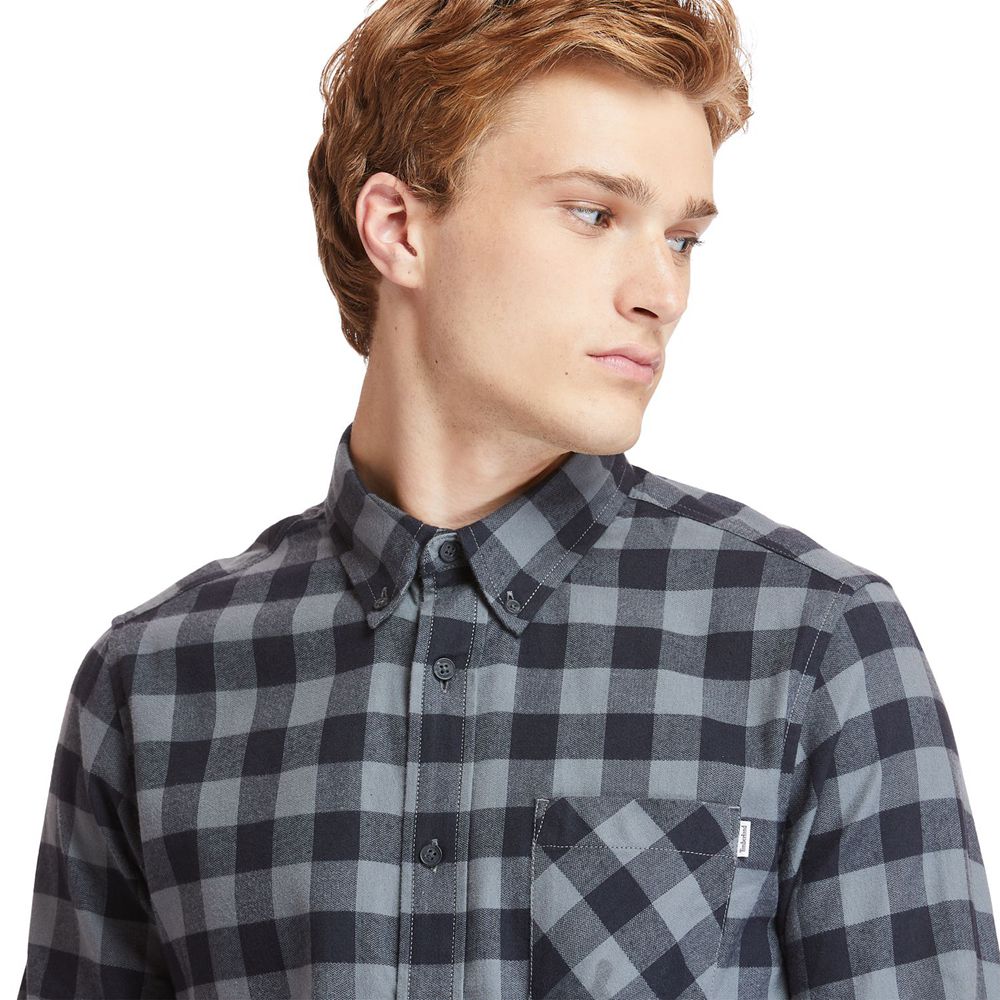 Timberland Mens Shirts Nashua River Long-Sleeve Flannel Check - Grey - India PO8715406